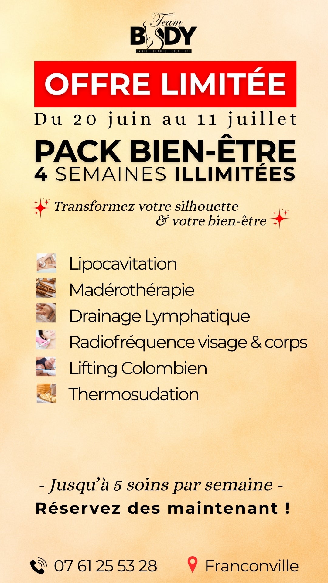Offre Bien-Être 4 Semaines Illimitées – Soins Minceur à Franconville | Team Body